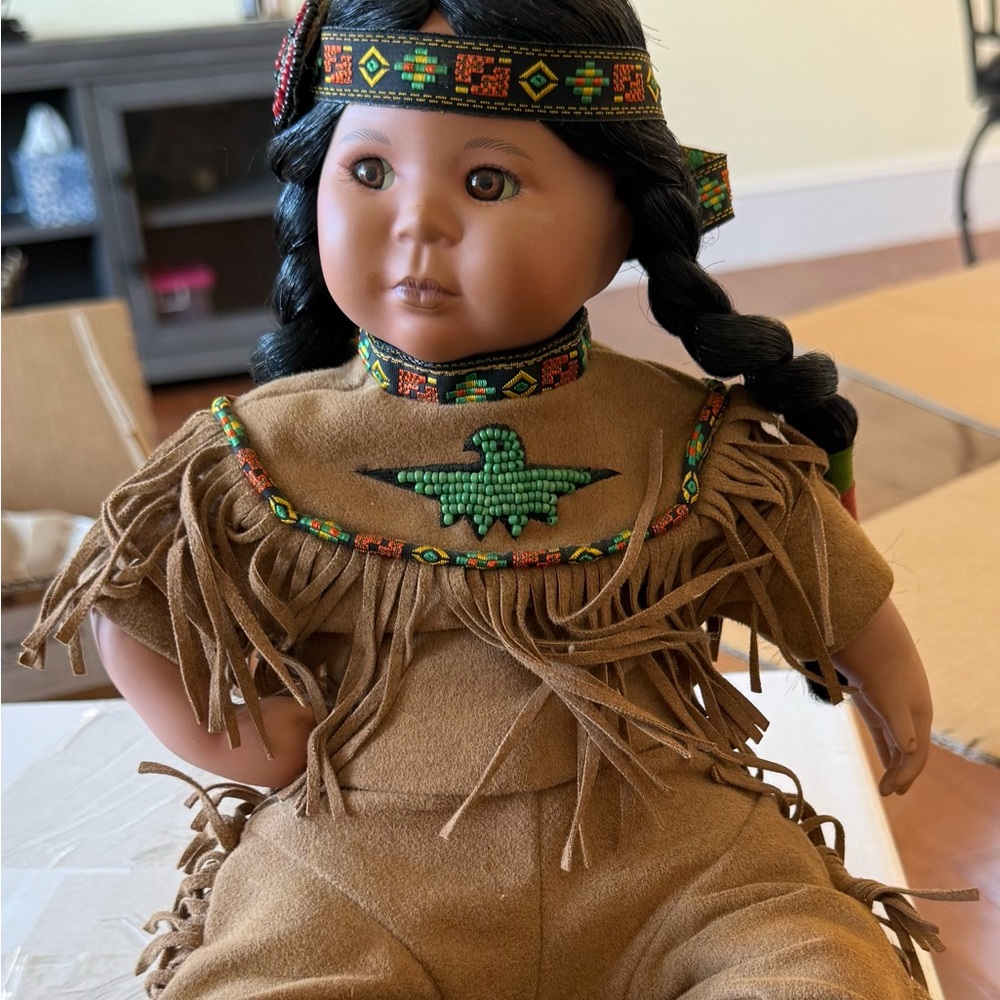 Danbury Mint Native American Doll with Beaded Attire